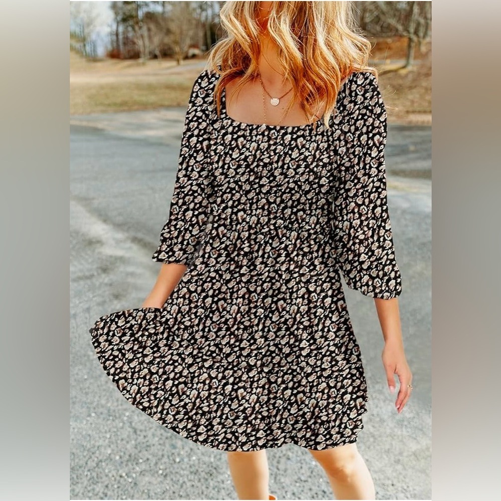 Dokotoo Black and White Smocked Midi Dress with Bishop Sleeves NWT - L